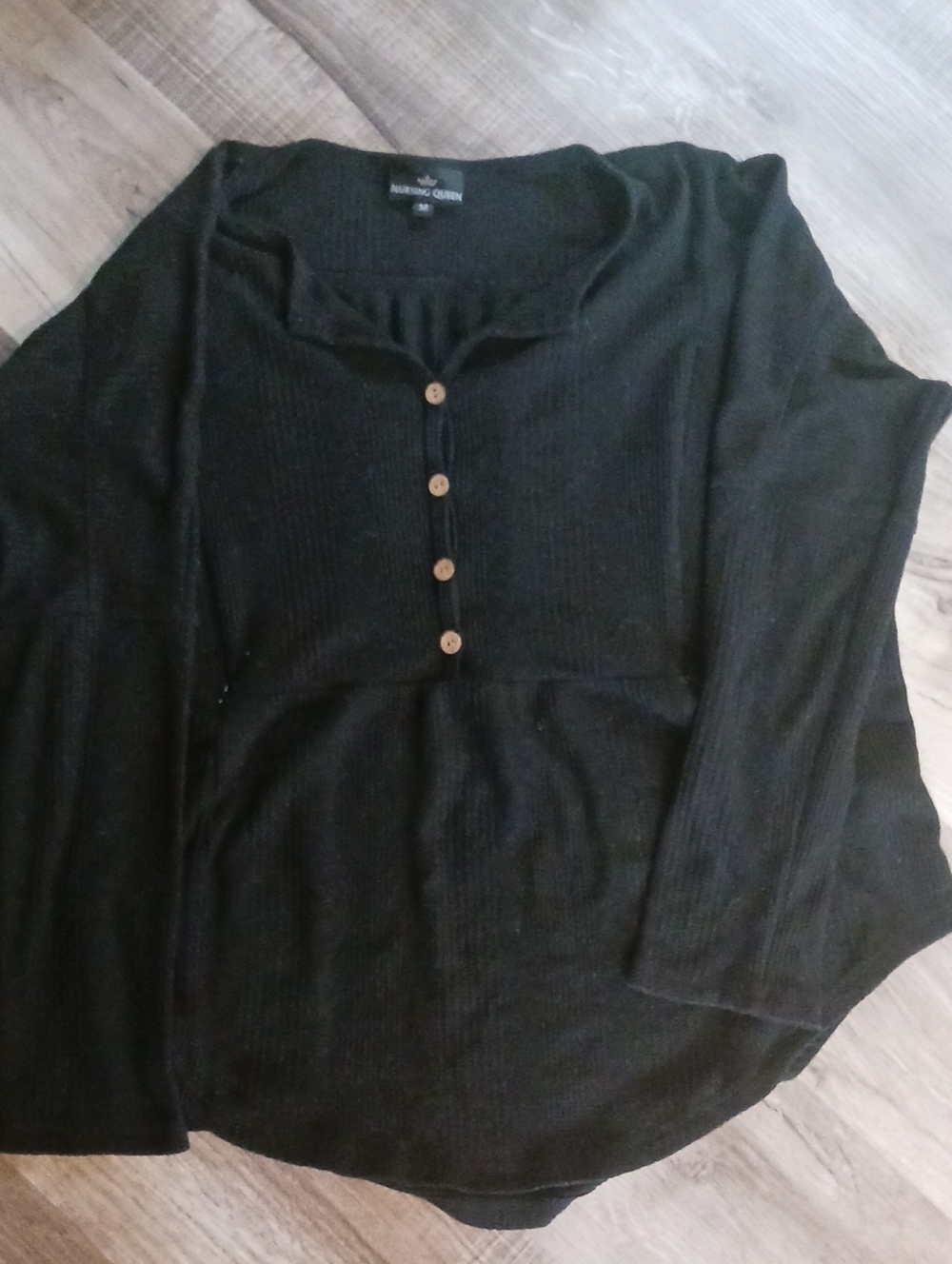 Nursing Queen Black Ribbed Henley Long Sleeve Zip Nursing Top